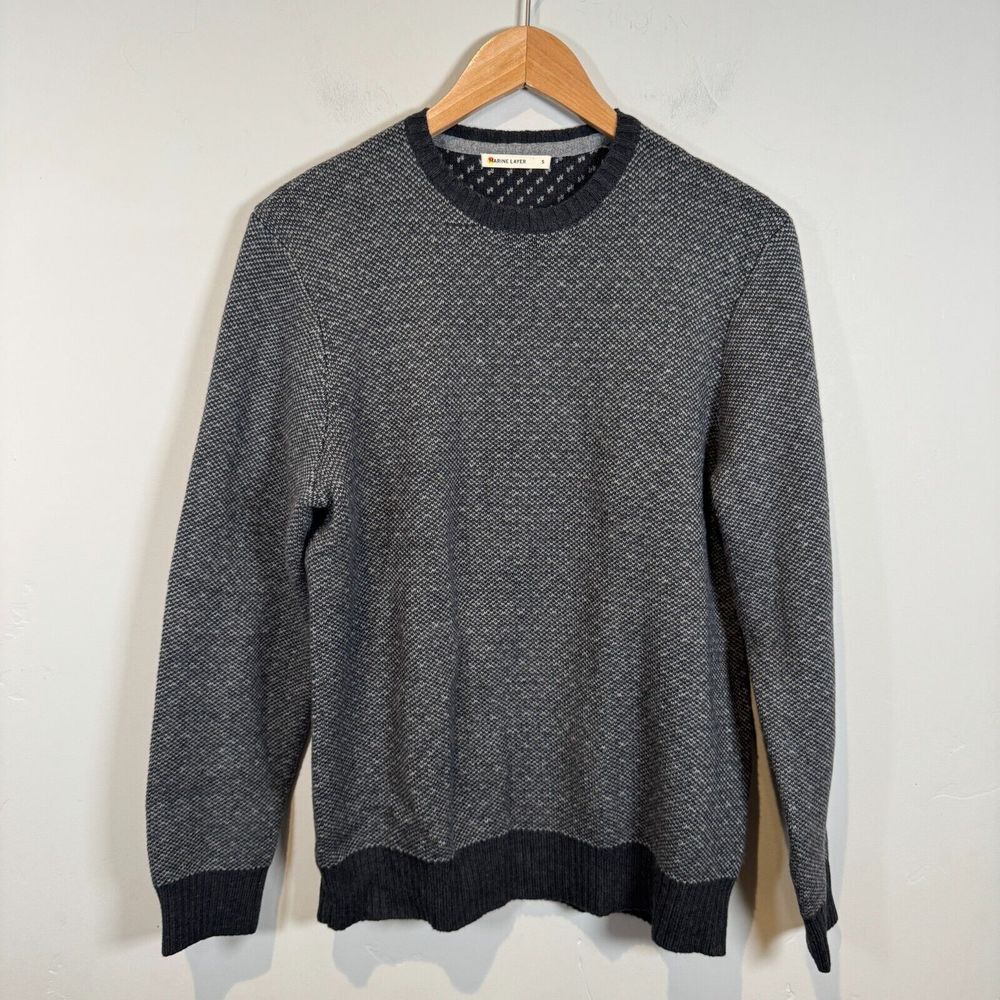 Marine Layer Enzo Contrast Crewneck Knit Sweater Mens Size Small S Grey Charcoal